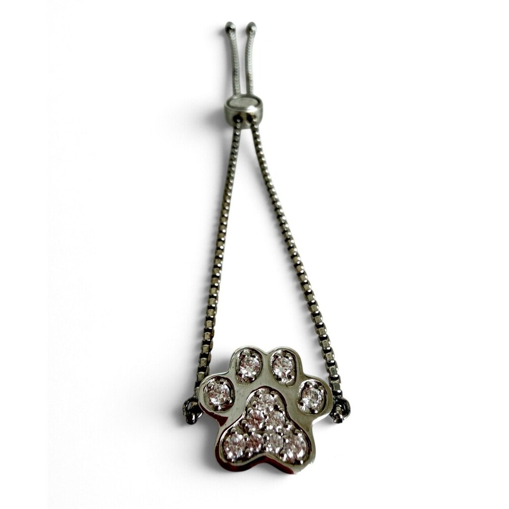 PAJ 925 Sterling Silver Cubic Zirconia Paw Print Bolo Slider Bracelet Adorable